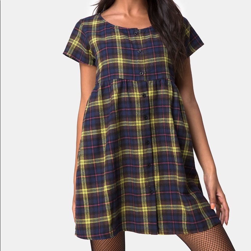 Motel Dolls Kill Plaid Babydoll Dress